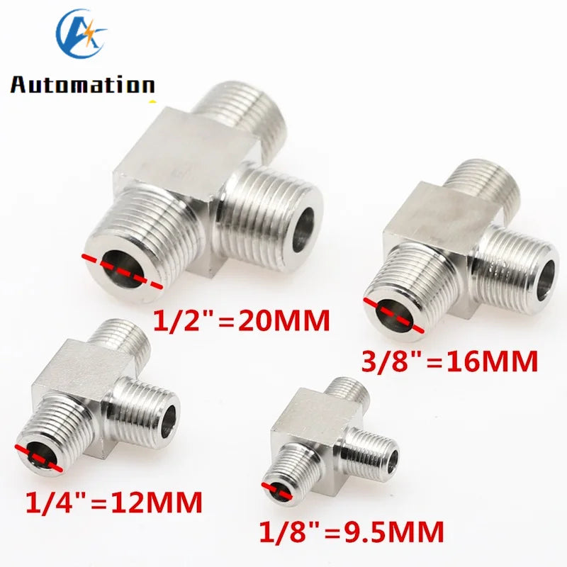304 Stainless Steel Male Tee Fitting 1/8"–1/2" 3-Way Pipe Pipe Tee Fitting Richie's