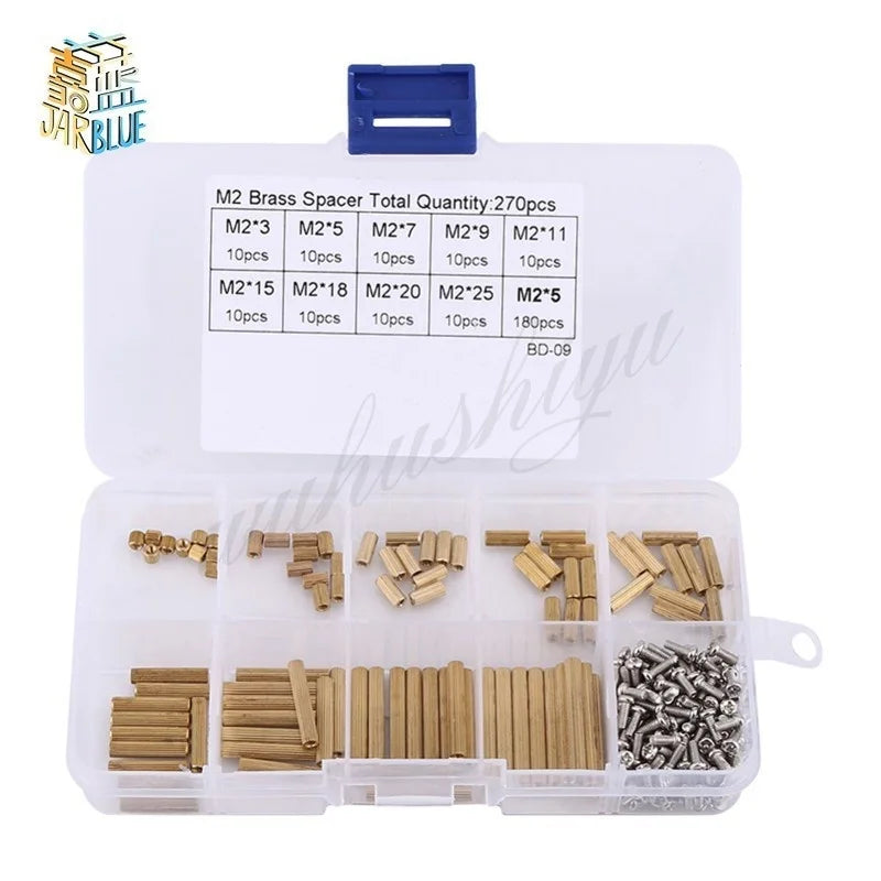 270Pcs M2 Brass Threaded Standoff Spacer Kit | Female-Female Standoff Spacer Kit Richie's 270pcs Mix