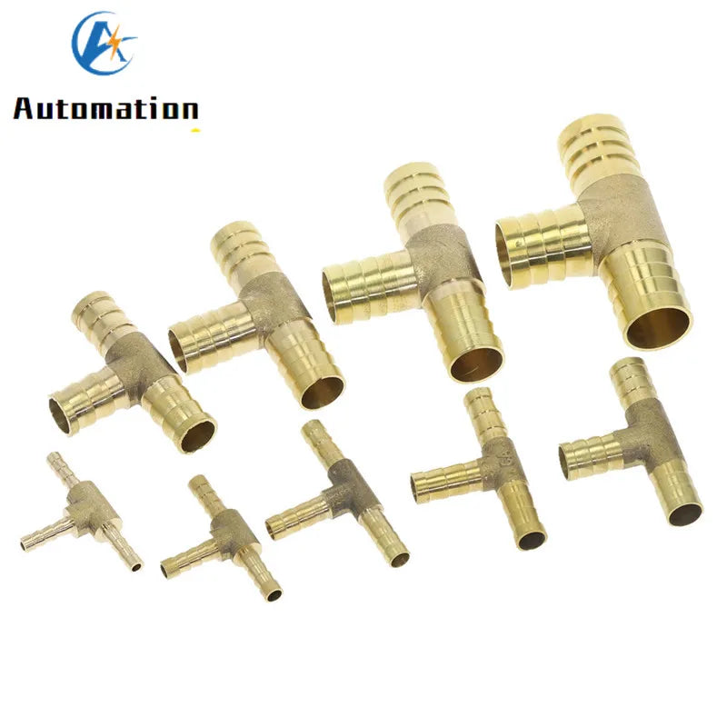 T-Shape Brass Barb Tee Hose Fitting 4mm–19mm 3-Way Connector Brass Hose Fitting Richie's OD 8mm-12mm-8mm