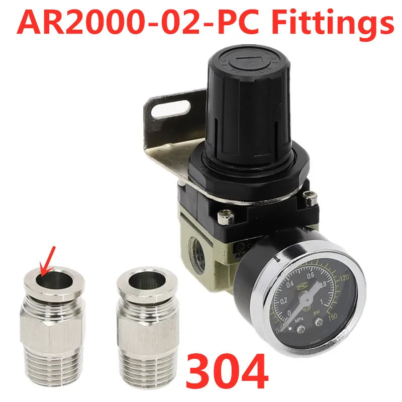 AR2000-02 G1/4" Pneumatic Pressure Regulator with EU Fittings Pneumatic Pressure Regulator Richie's AR2000-02-304-PC AR2000-02