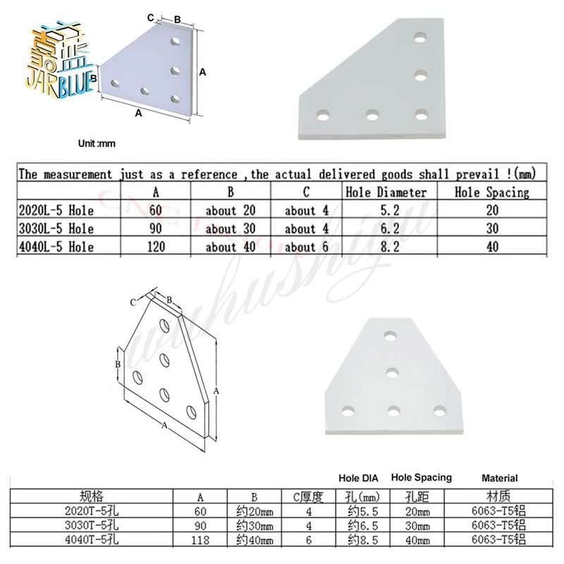 2pcs 5-Hole Corner Bracket for 2020 3030 4040 Aluminum Profile Corner Angle Bracket Richie's