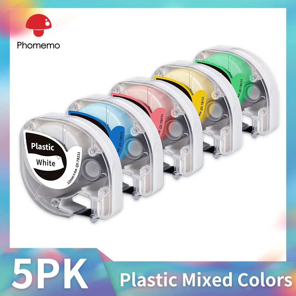 Dymo LetraTag Compatible Label Tapes 91331 for Phomemo P12 5-Pack Label Maker Tape Richie's 5PK Mixed Colors1