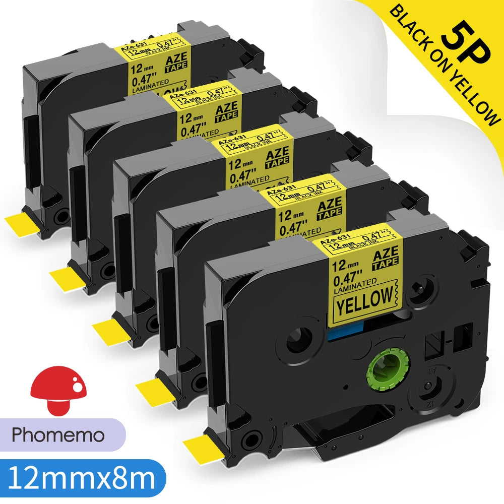 TZe-231 Compatible Brother Label Tape 12mm Black on White – Multi-Pack Label Printer Tape Richie's