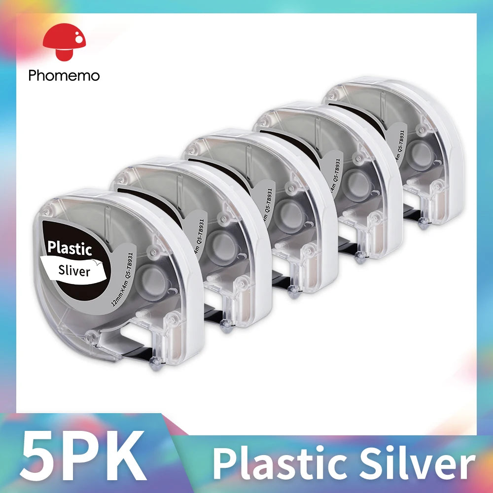 Dymo LetraTag Compatible Label Tapes 91331 for Phomemo P12 5-Pack Label Maker Tape Richie's 5PK Plastic Silver