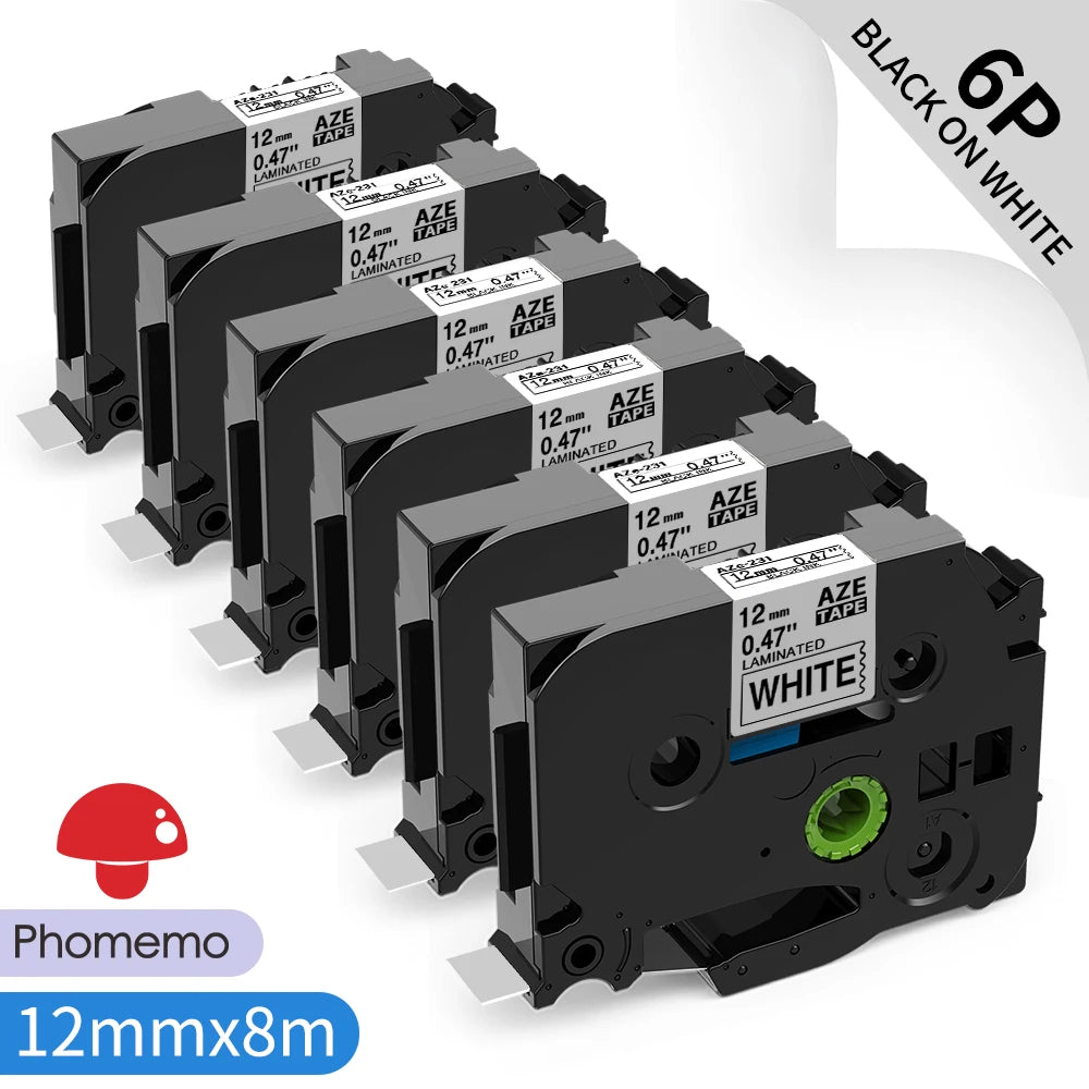 TZe-231 Compatible Brother Label Tape 12mm Black on White – Multi-Pack
