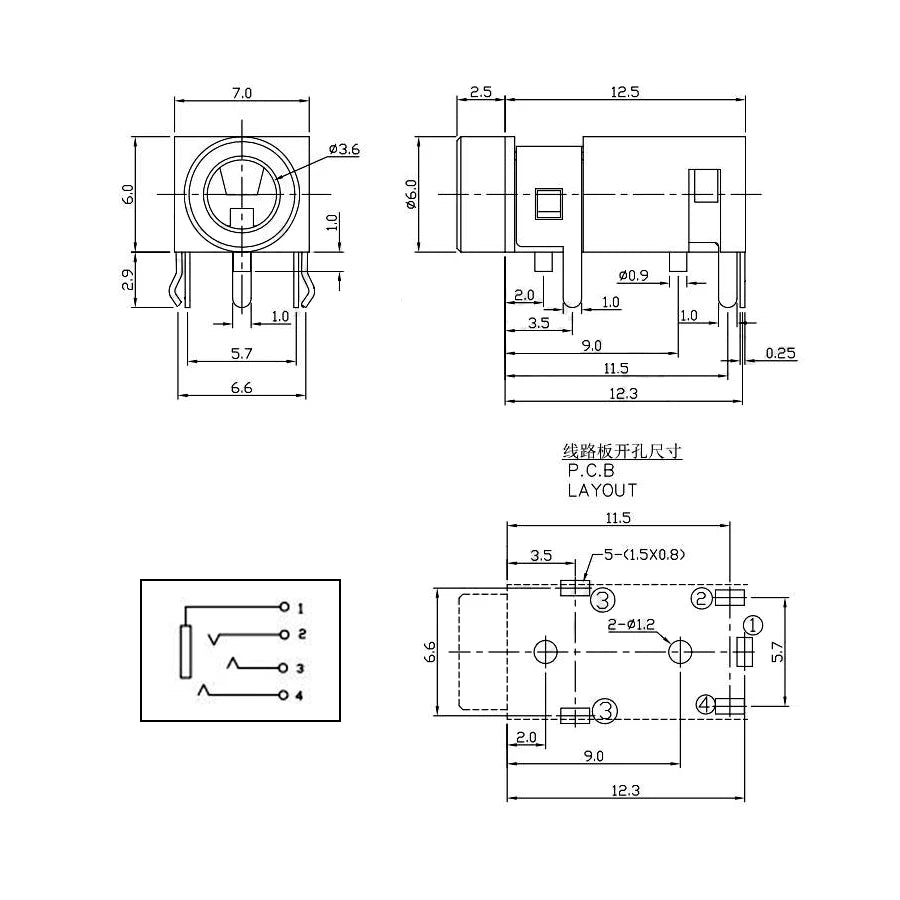 PJ-322 3.5mm 5-Pin Female PCB Audio Jack Connector 10/20 Pcs PCB Audio Connector Richie's