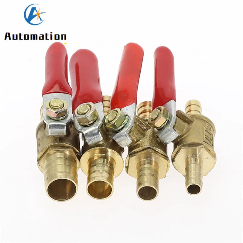 Brass Ball Valve Red Handle 6–12mm Hose Barb Inline Shutoff Brass Ball Valve Richie's