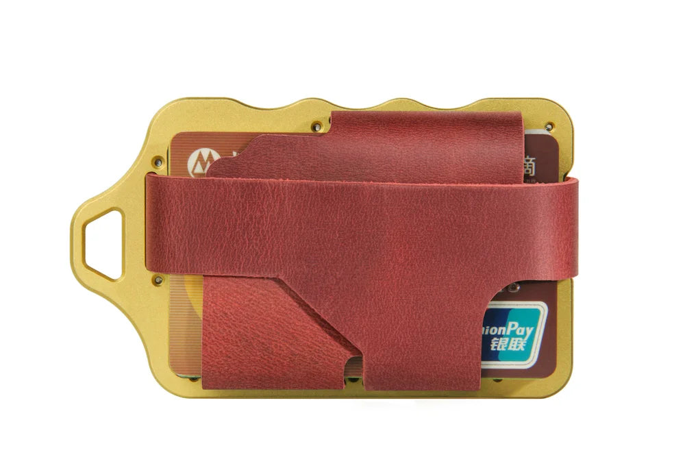 Zeeker Slim Metal Card Wallet – Genuine Leather, Holds 12+ Cards Metal Card Wallet Richie's Gold and red brown