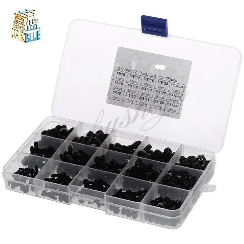 420-Pc M3 M4 M5 Hex Socket Cap Screws & Nuts Assortment Set Screw & Nut Assortment Richie's
