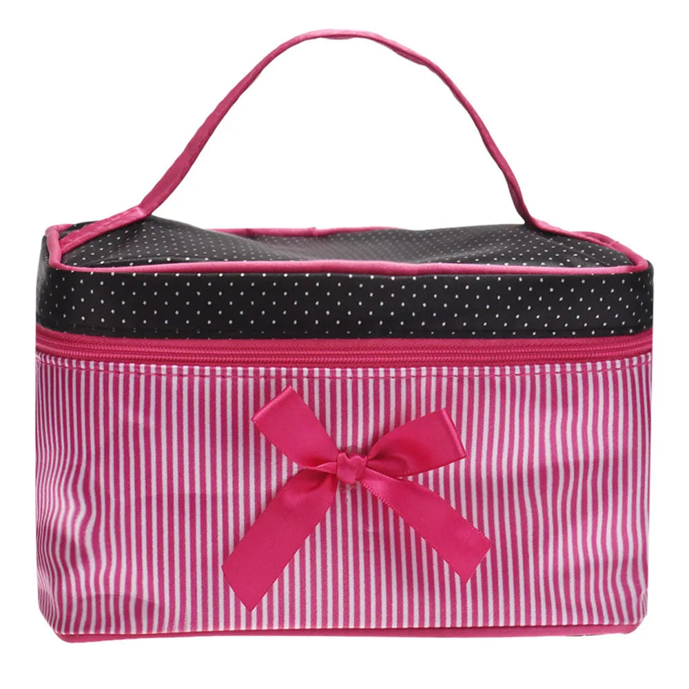 Women's Travel Bow Stripe Cosmetic Bag – Makeup Organizer Cosmetic Travel Bag Richie's