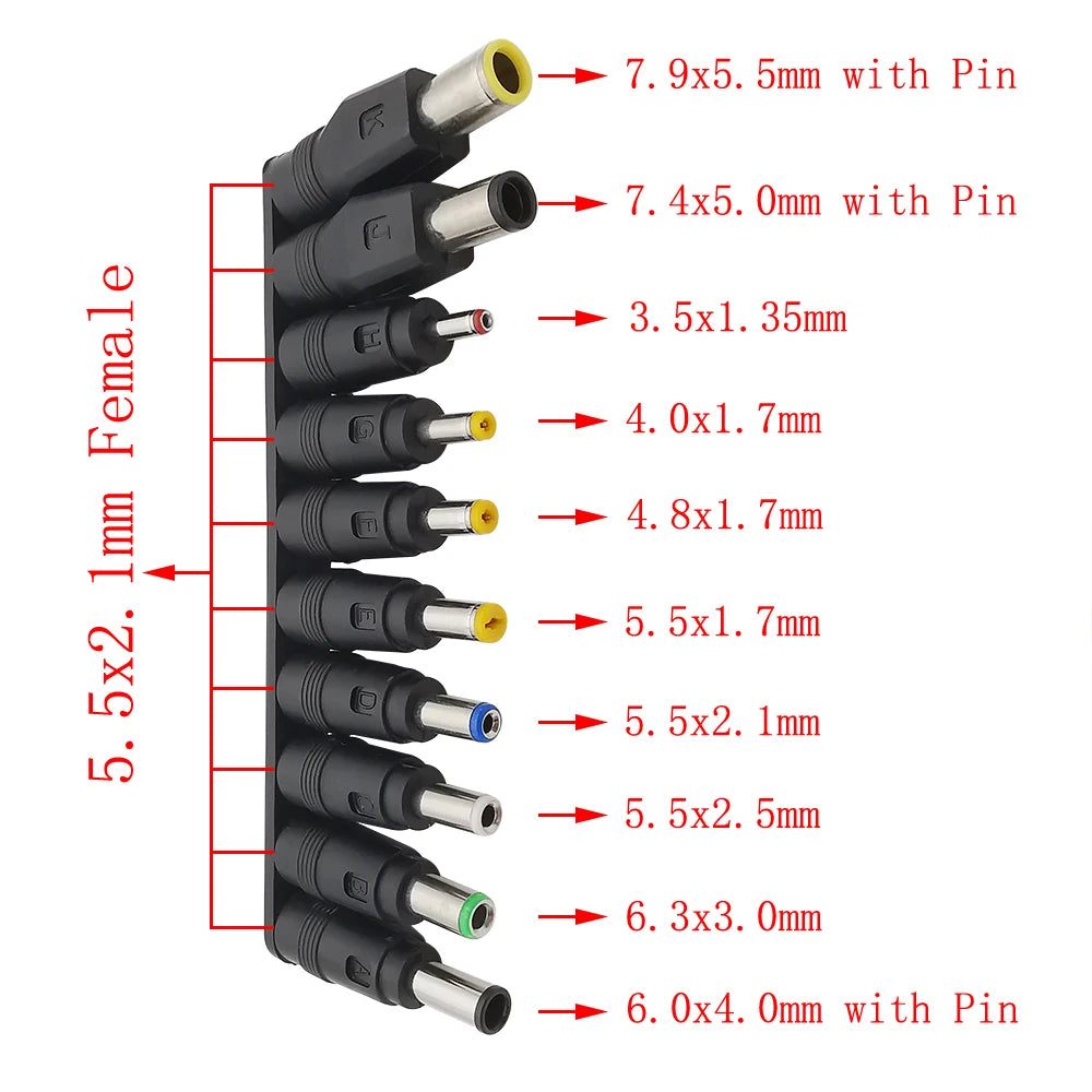DC Power Jack Adapter Set 5.5x2.1mm Female to Multi Male Tips DC Power Adapter Richie's
