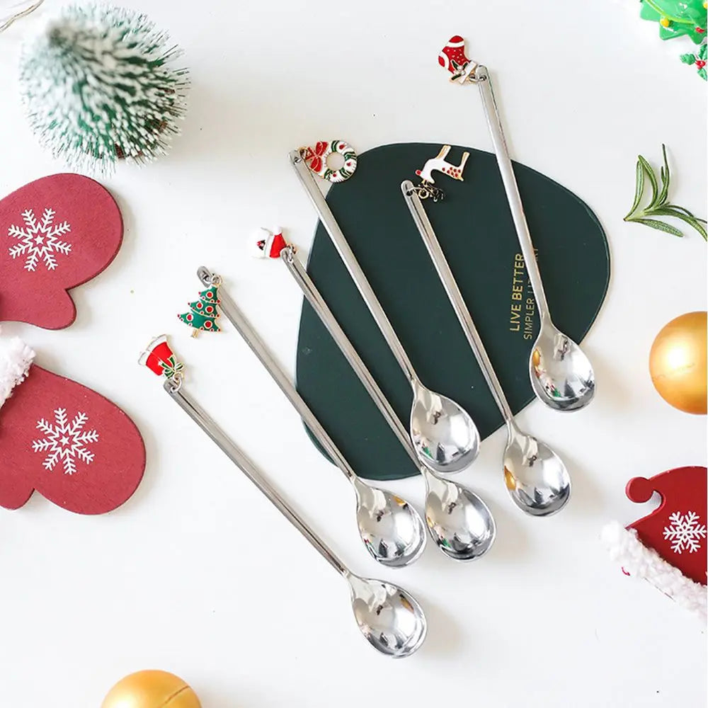 Christmas Stainless Steel Spoon Set with Holiday Pendants Holiday Spoon Set Richie's