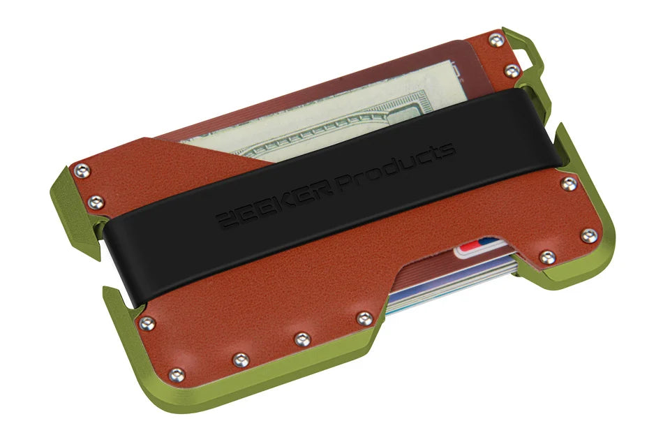 ZEEKER RFID Blocking Aluminum Leather Minimalist Card Wallet RFID Card Wallet Richie's green metal brown L