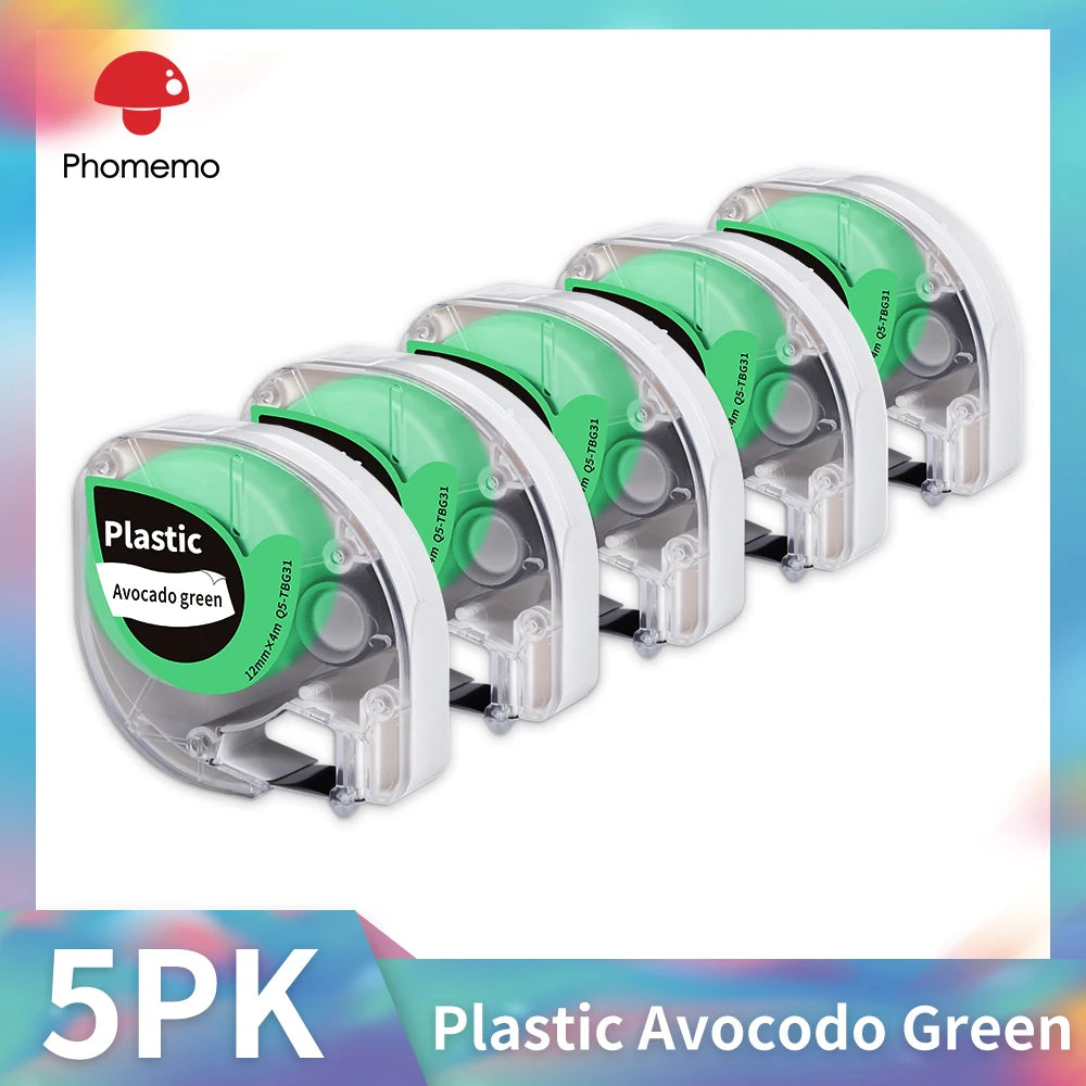 Dymo LetraTag Compatible Label Tapes 91331 for Phomemo P12 5-Pack Label Maker Tape Richie's 5PK Plastic Green