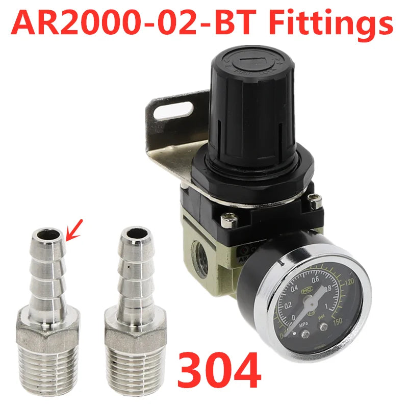 AR2000-02 G1/4" Pneumatic Pressure Regulator with EU Fittings Pneumatic Pressure Regulator Richie's AR2000-02-304-BT AR2000-02