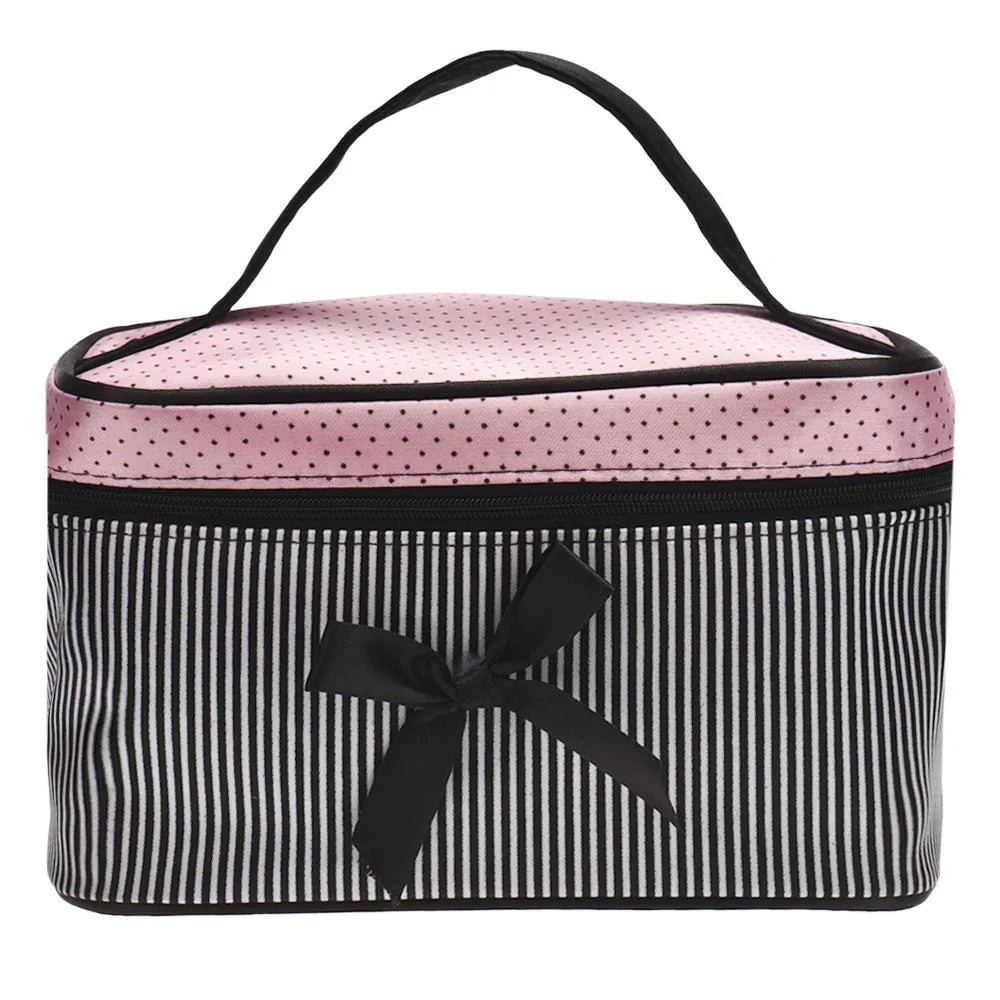 Women's Travel Bow Stripe Cosmetic Bag – Makeup Organizer Cosmetic Travel Bag Richie's