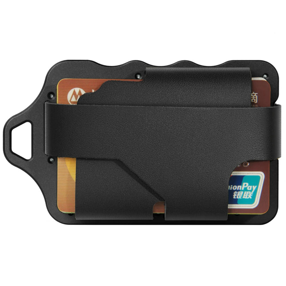 Zeeker Minimalist Tactical Front Pocket Wallet | Leather & Steel Tactical Slim Wallet Richie's Black