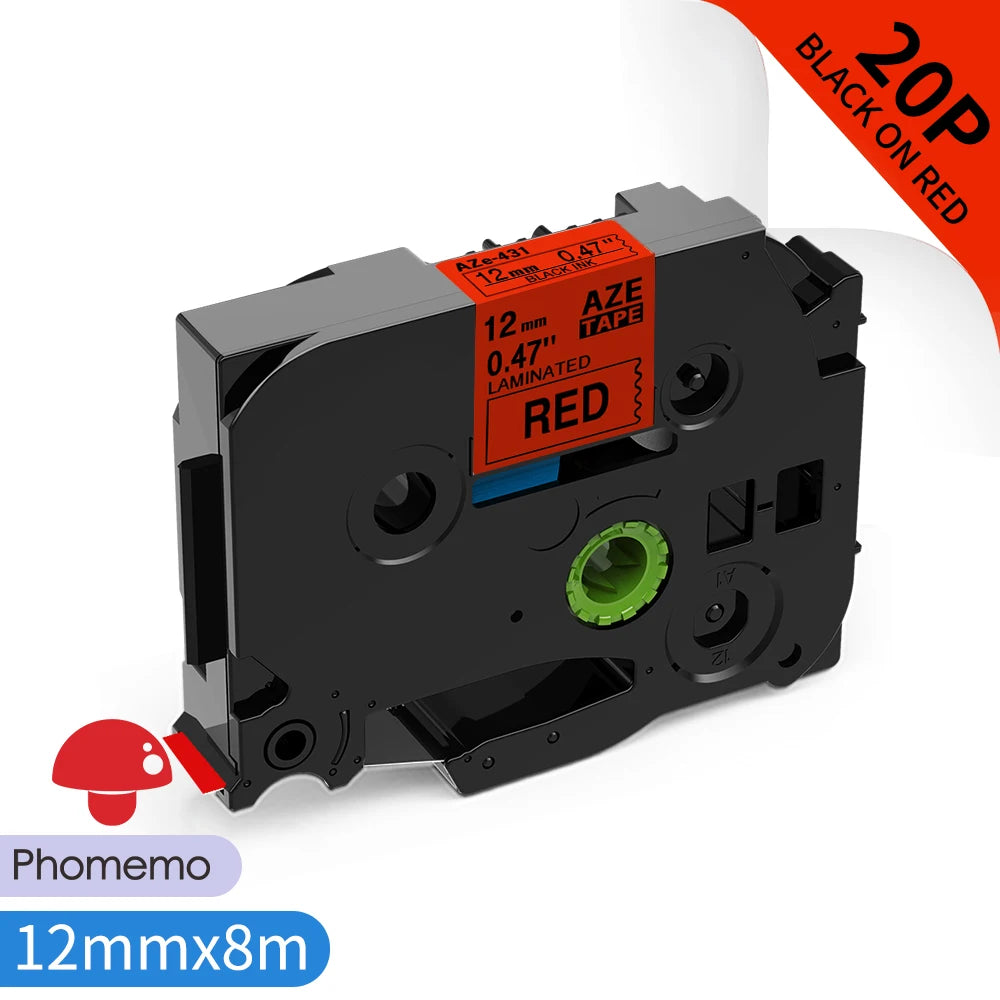 TZe-231 Compatible Brother Label Tape 12mm Black on White – Multi-Pack Label Printer Tape Richie's 20PK Black on Red 12mm