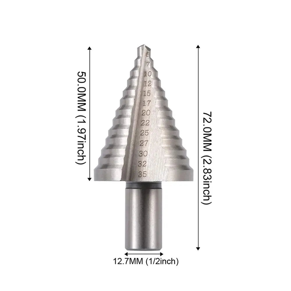 HSS Titanium Step Drill Bit 5–35mm 13-Step Cone Wood Cutter Step Drill Bit Richie's round silver