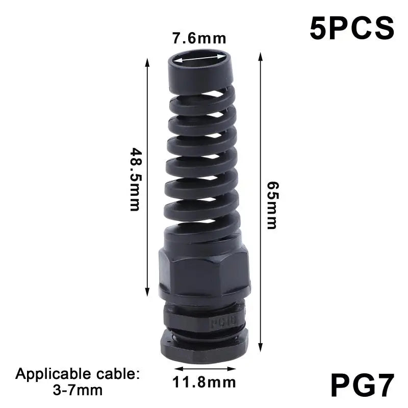 5-Pack PA66 Nylon Cable Glands – IP68 Anti-Bend Connector Cable Gland Connector Richie's 1 Black