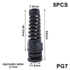 5-Pack PA66 Nylon Cable Glands – IP68 Anti-Bend Connector Cable Gland Connector Richie's 1 Black