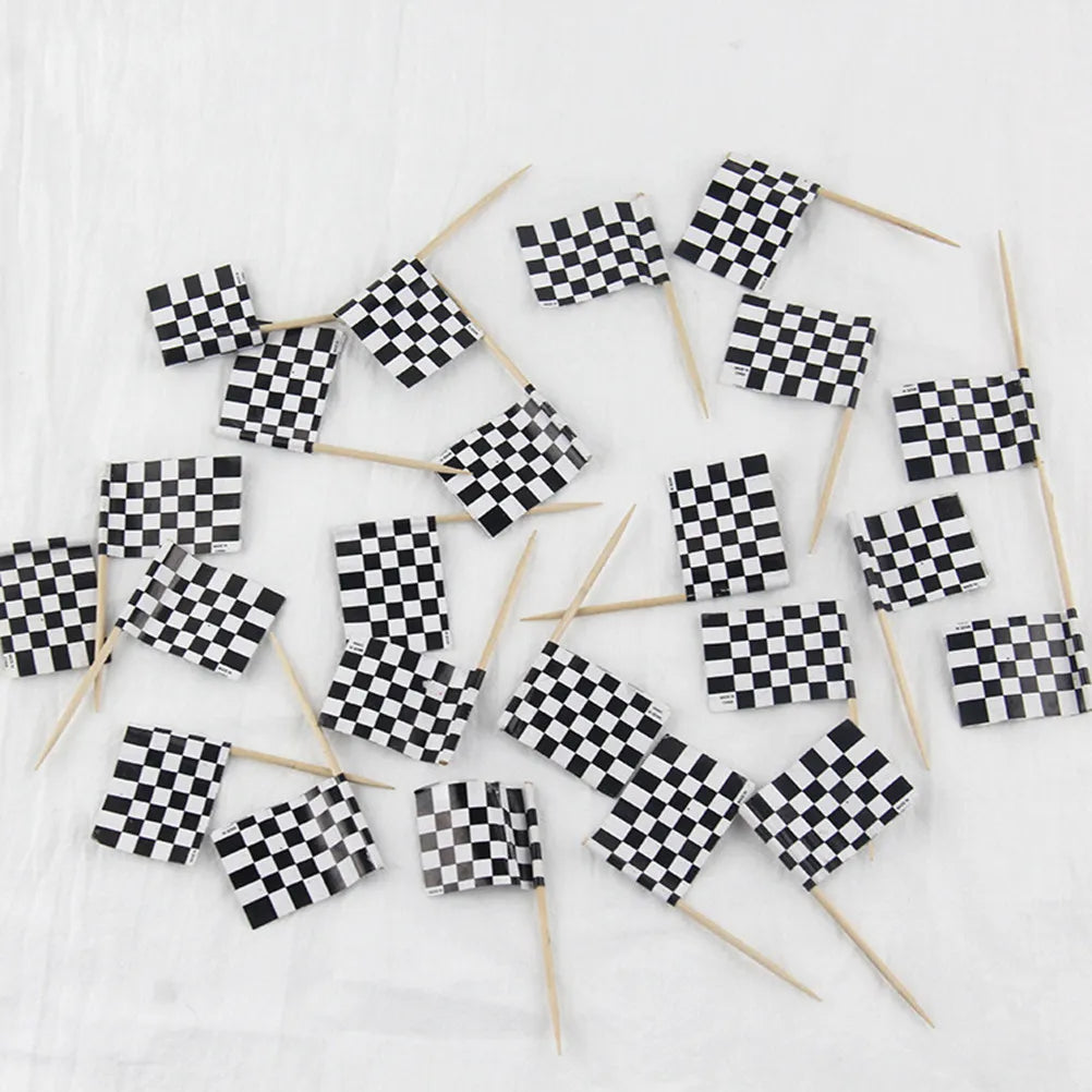 24Pcs Checkered Flag Cupcake Toppers & Cake Picks – Party Cake Toppers & Picks Richie's