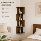 5-Tier Walnut Floating Corner Shelf – Wall Mount Storage Floating Corner Shelf Richie's
