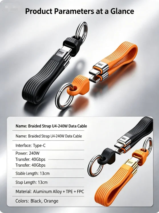 FUCHU 240W USB-C Cable – 40Gbps, 8K Video, Keychain Design USB-C Charging Cable Richie's