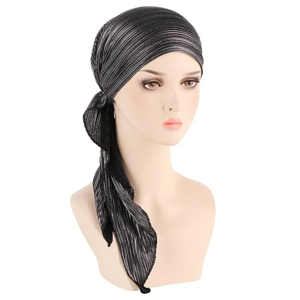 Women's Printed Stretch Turban Hat – Knit Bonnet Underscarf Turban Bonnet Hat Richie's Black--