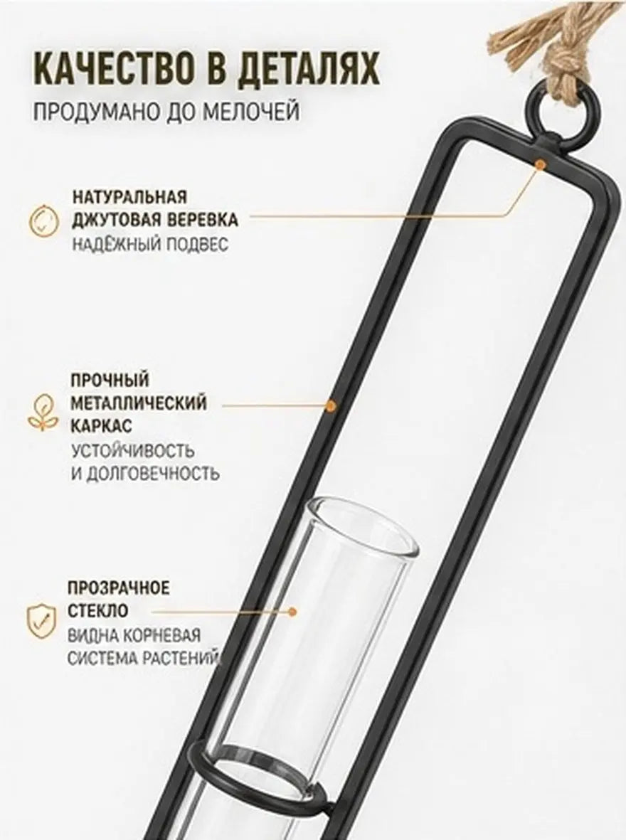 Wall Hanging Hydroponic Glass Tube Planter Set with Iron Rack Wall Planter Set Richie's Default Title