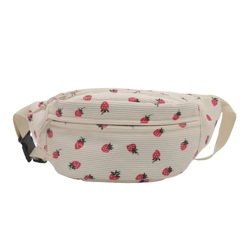Corduroy Fanny Pack Waist Bag – Unisex Strawberry & Plaid Belt Bag Fanny Pack Richie's white