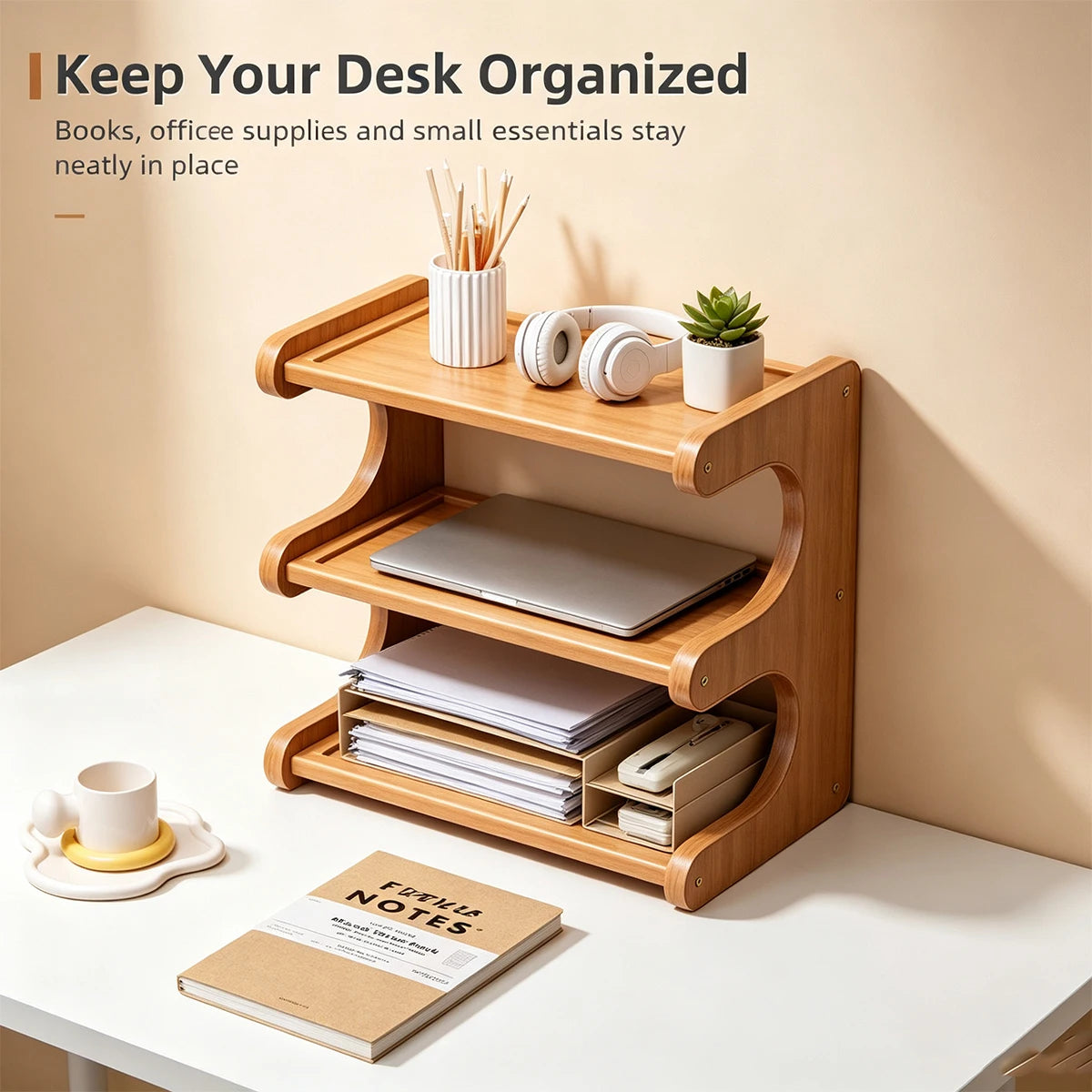 Multi-Layer Wood Desktop Storage Rack – Bookshelf & Organizer Desktop Storage Rack Richie's