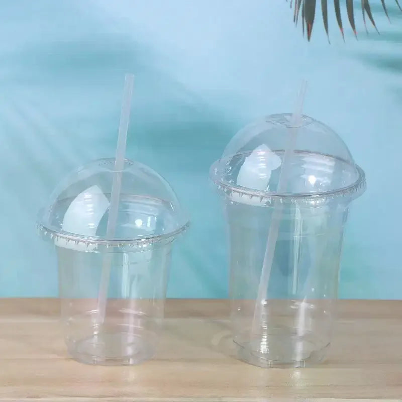 Clear Disposable PET Cups with Lids & Straws – 10 Pack Set Disposable Drinkware Set Richie's