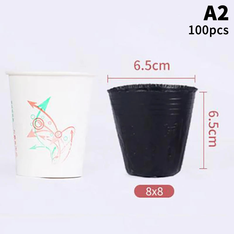 100 Pcs Plastic Seedling Nursery Pots & Plant Starter Cups Seedling Nursery Pots Richie's A2