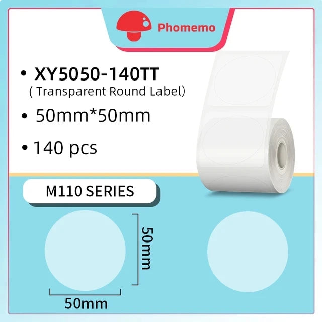 Phomemo M110 M200 M221 Round Transparent Thermal Labels 1.57" Thermal Label Roll Richie's XY50x50-140TT