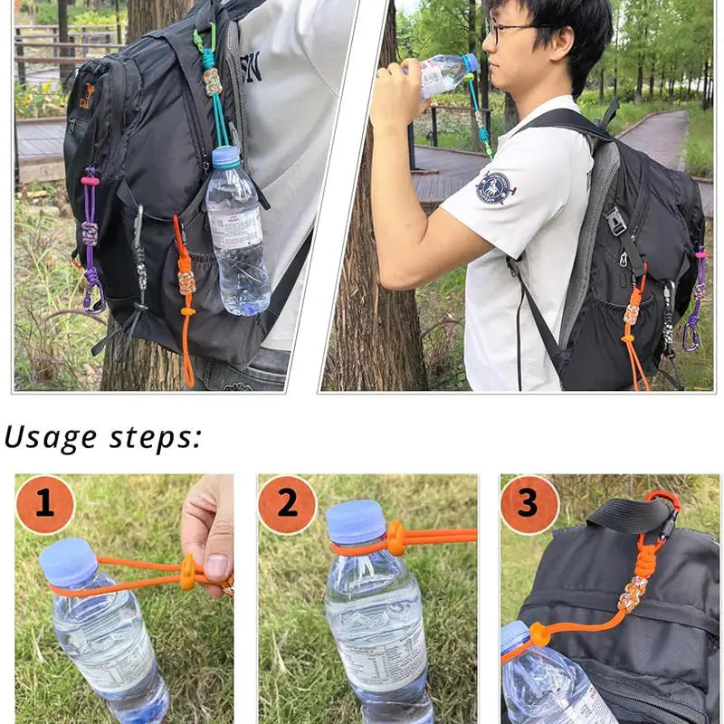 Woven Cord Water Bottle Hanger Clip for Hiking & Camping Bottle Hanger Clip Richie's