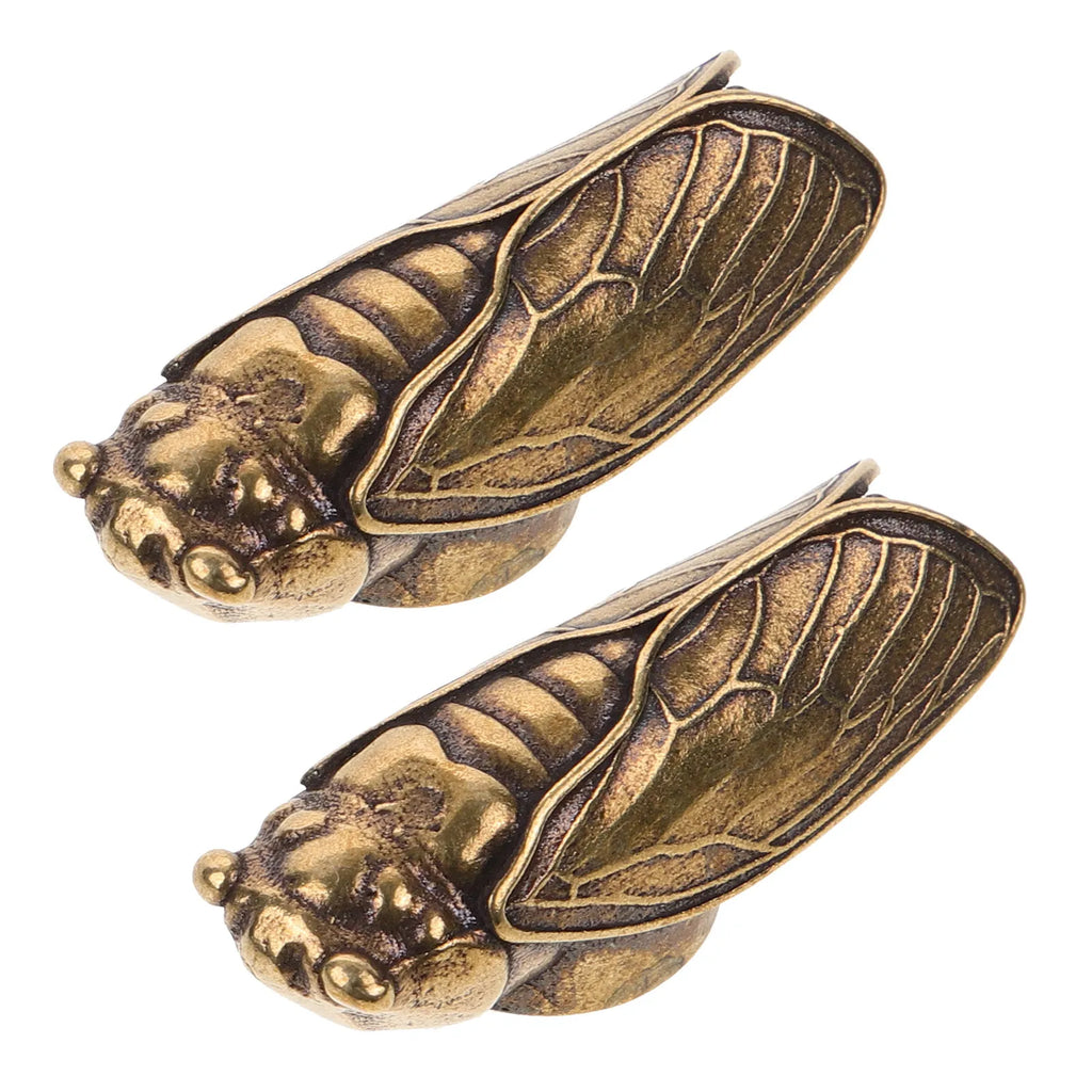 2Pcs Brass Cicada Figurines Vintage Insect Desktop Ornaments Decorative Figurine Richie's