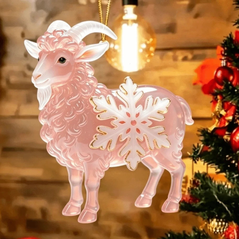Acrylic Goat Christmas Ornament with Gold Cord & Snowflake Christmas Ornament Richie's