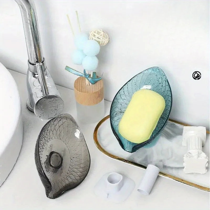 Leaf Shape Drain Soap Holder Suction Cup Tray – Shower & Kitchen Soap Dish Holder Richie's