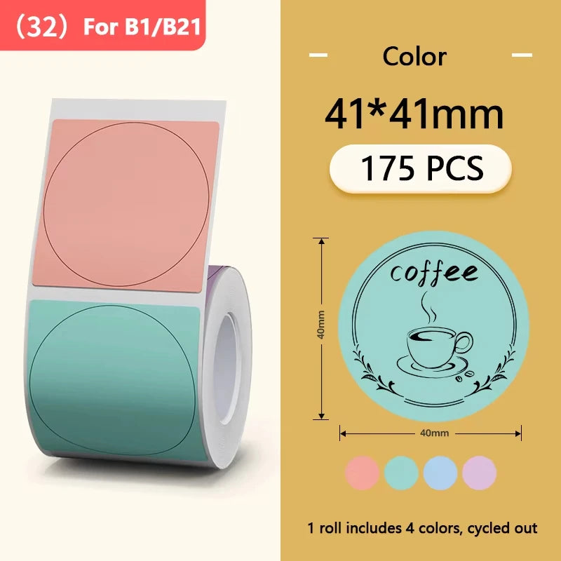 Niimbot Thermal Label Tape – Self-Adhesive Sticker for B1 B21 B3S Thermal Label Tape Richie's Color Circle 40x40mm