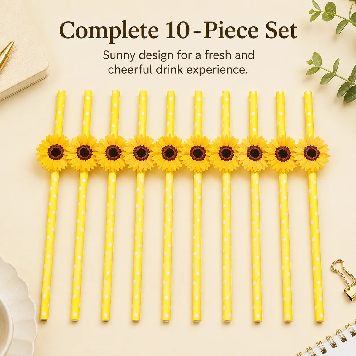 Sunflower Paper Straws – Biodegradable Yellow Polka Dot Party Straws Disposable Party Straws Richie's