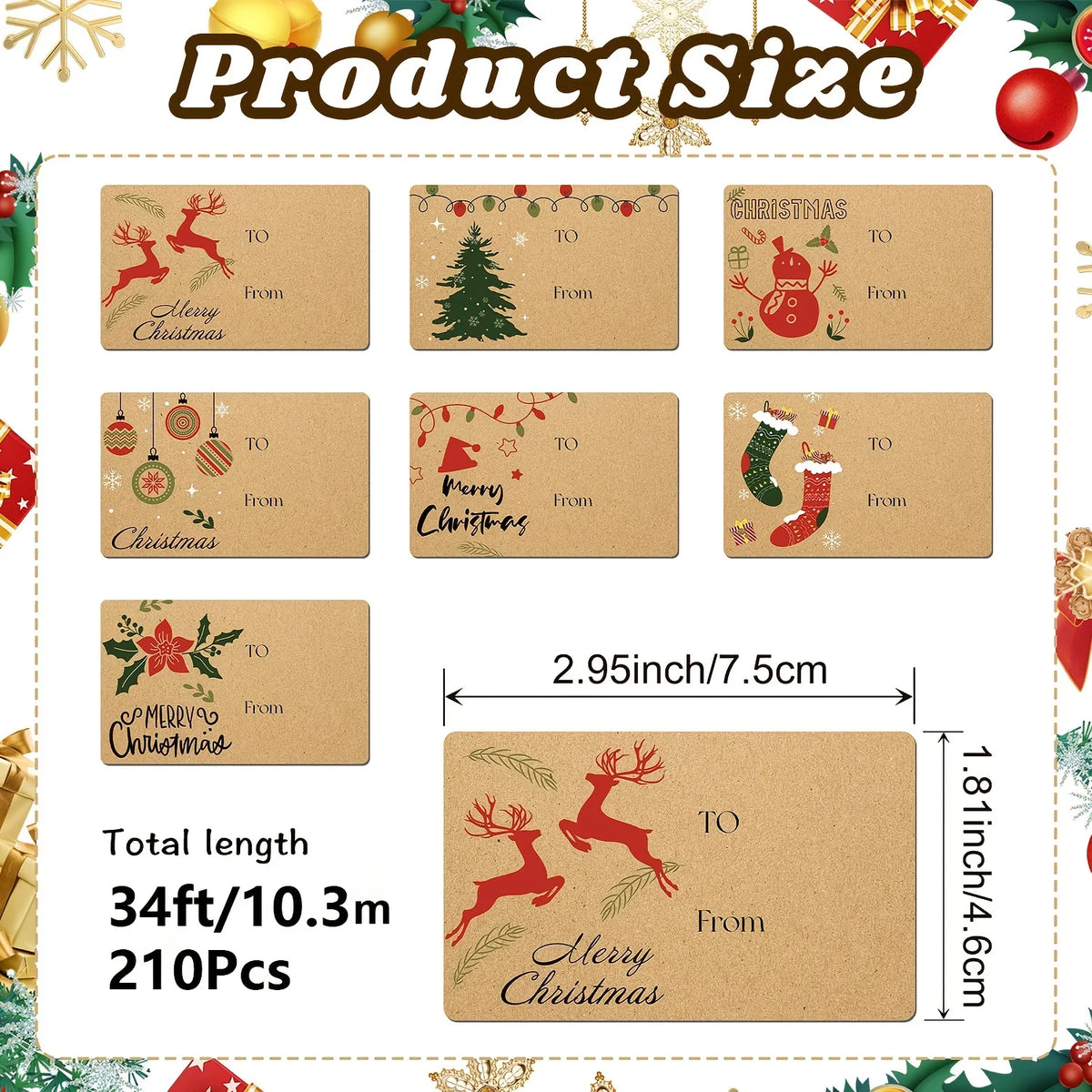 210pcs Christmas Gift Tag Stickers Self-Adhesive Name Labels Gift Tag Stickers Richie's