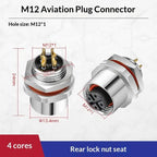 M12 IP67 Waterproof Connector 4/5/8 Pin Panel Socket 22AWG Wire Industrial Connector Richie's Back 4P F