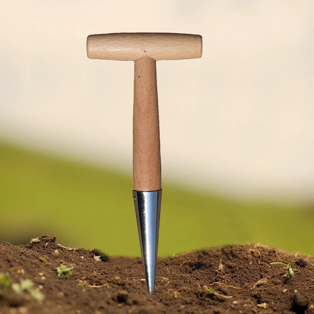 Stainless Steel Hand Dibber with Wooden T-Handle | Bulb Planter Garden Dibber Tool Richie's