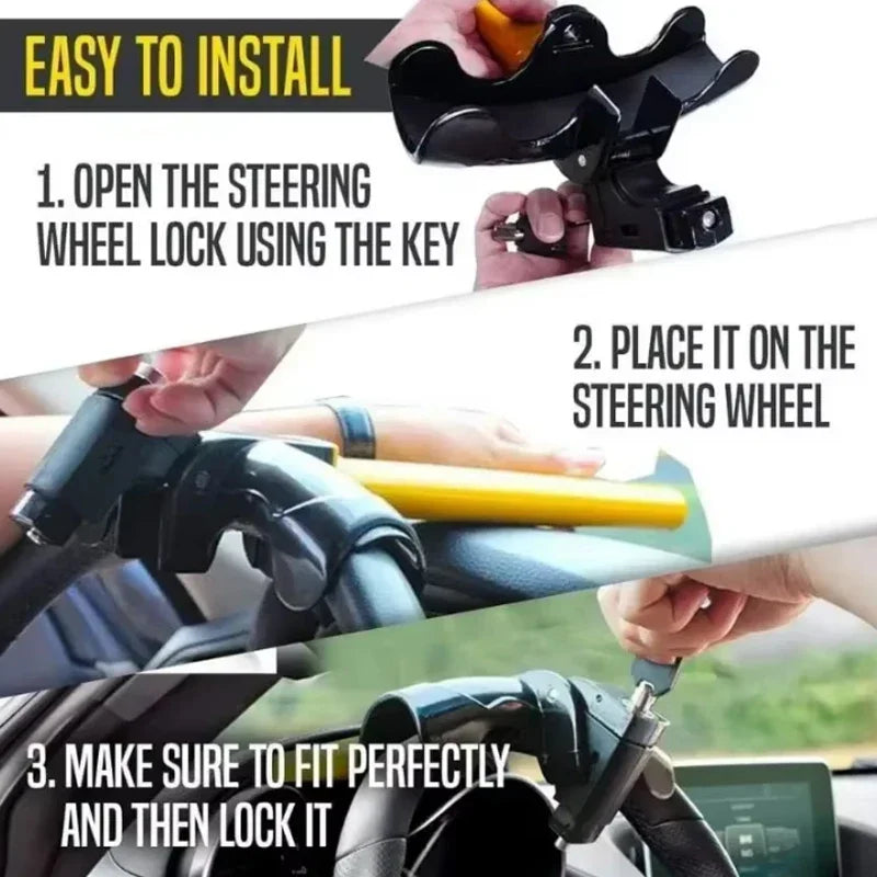 Universal T-Type Car Steering Wheel Lock with 2 Keys – Yellow Steering Wheel Lock Richie's