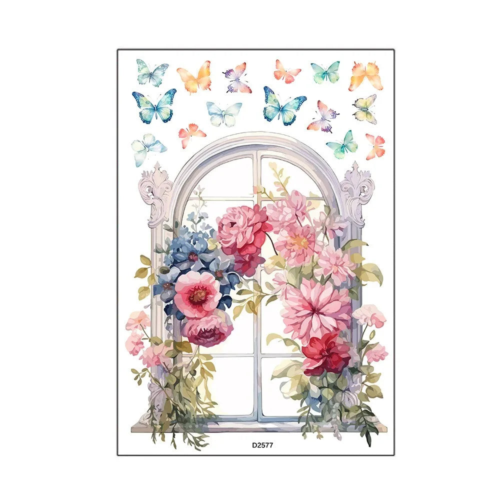 Multicolor Floral Window View Wall Sticker Self-Adhesive PVC Decal Wall Sticker Decal Richie's 3