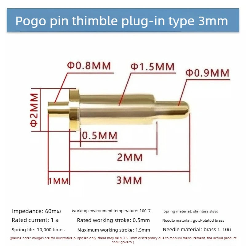 DIP SMD Double Spring PCB Pogo Pin Connectors 20/50/100 Pcs PCB Pogo Pin Connector Richie's DIP H3.0MM 100PCS