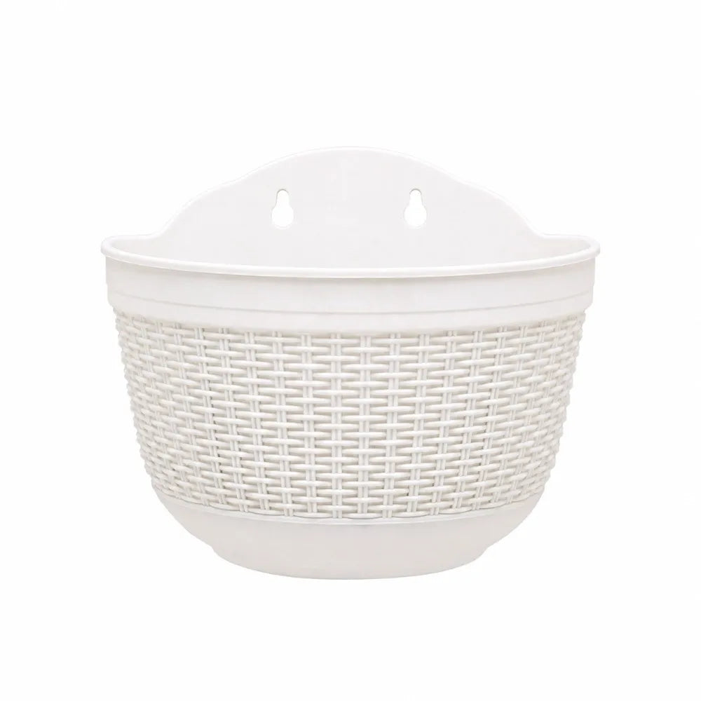 Wall-Mounted Rattan-Style Hanging Plant Pot | Semi-Circular Hanging Plant Pot Richie's White