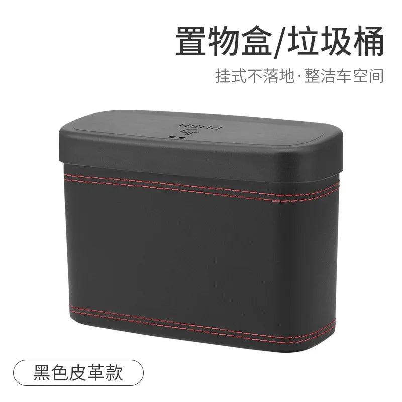 Hanging Car Trash Bin Square PU Leather Waterproof Waste Can Car Trash Bin Richie's black