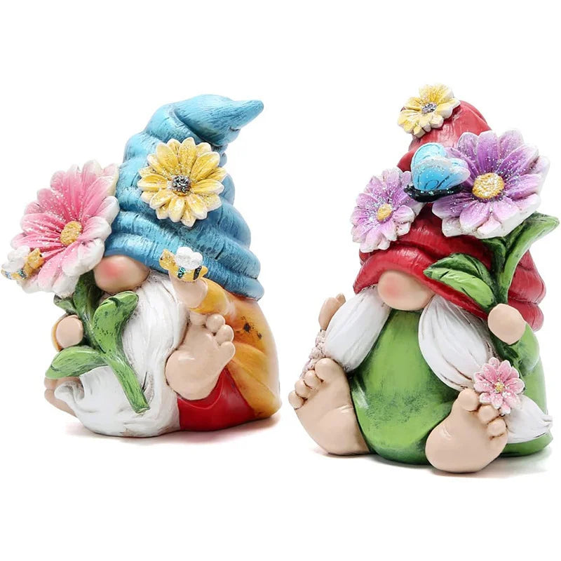 2-Piece Resin Flower Dwarf Garden Statue – Indoor & Outdoor Decor Garden Statue Set Richie's